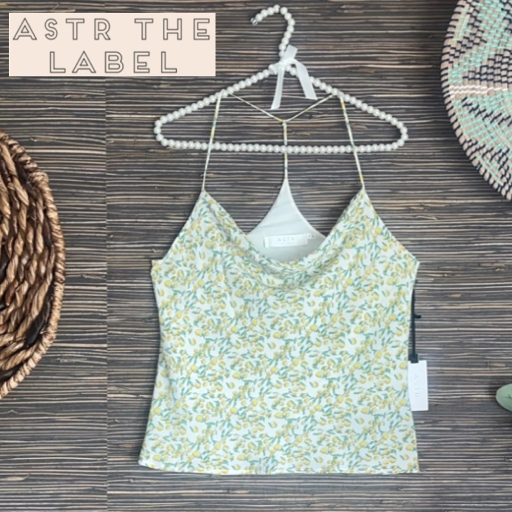 NWT ASTR The Label Cowl Neck
Tank Top Lemon Drop Print Sz Medium 🍋Summer🍋